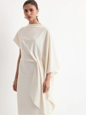 MANGO NWT one shoulder draped dress in burgundy maroon color